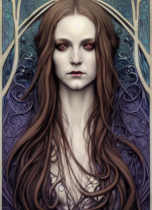 Image similar to an art nouveau, cthulu portrait in the style of charlie bowater, and in the style of donato giancola, and in the style of charles dulac. very large, clear, expressive, intelligent eyes. symmetrical, centered, ultrasharp focus, dramatic lighting, photorealistic digital painting, intricate ultra detailed background.