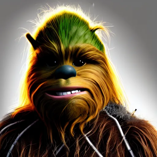 Prompt: chewbacca as shrek, highly detailed, extremely high quality, hd, 4 k, 8 k, canon 3 0 0 mm, professional photographer, 4 0 mp, lifelike, top - rated, award winning, realistic, detailed lighting, detailed shadows, sharp, no blur, edited, corrected, trending