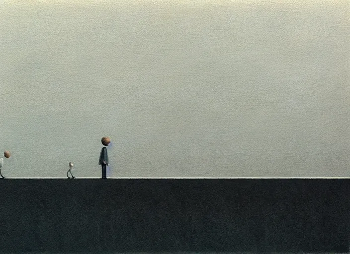 Image similar to walking on a very thin ledge, painting by quint buchholz and ray caesar, muted colors, gray, dull, boring, low energy, pale blue faces, very detailed, very coherent