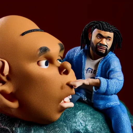 Prompt: detailed studio photography of a close up claymation action figure of j cole, highly detailed, breathtaking, uhd resolution, beautiful lighting, studio light, extremely detailed, 8 5 mm shot, photorealistic, hyperrealistic