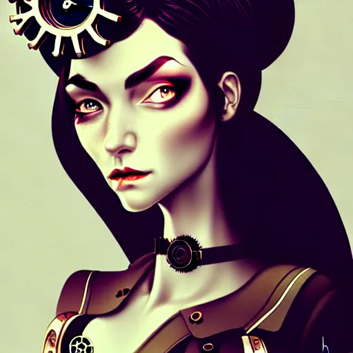 Image similar to character concept portrait of a steampunk woman with pale face, intricate, elegant, digital painting, concept art, smooth, sharp focus, illustration,
