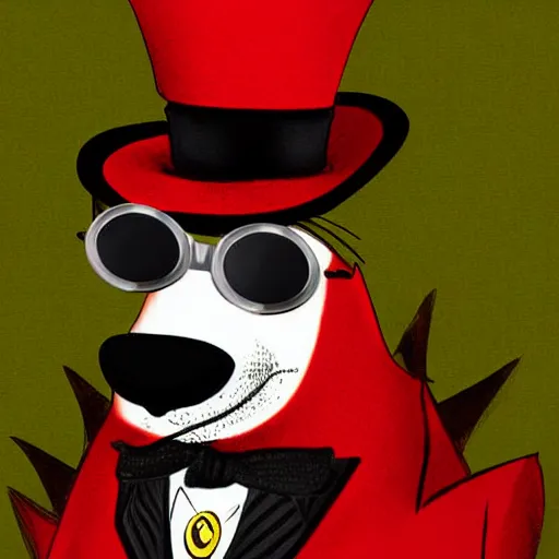 Prompt: an anthropomorphic red fox in a fancy suit, top hat and a monocle, digital art, by Disney