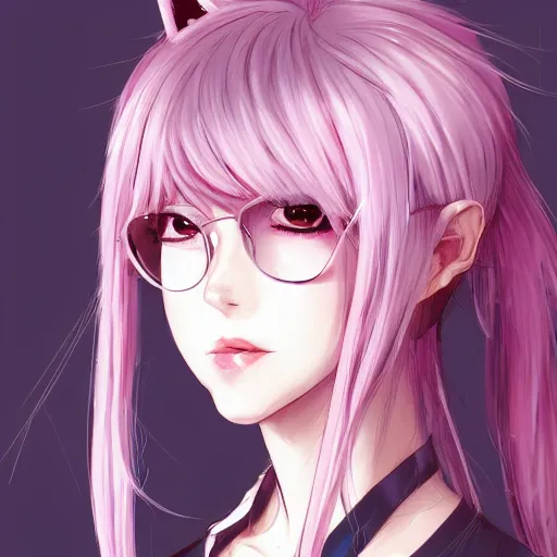 Image similar to A full headshot portrait of a woman with cat ears and pink hair, By shirow masamune, WLOP, Avetetsuya Studios, colored sketch anime manga panel, trending on artstation, pixiv art, smooth, artgem, elegant, highly detailed, pixiv trending, anime inspired, by studio trigger, attractive character