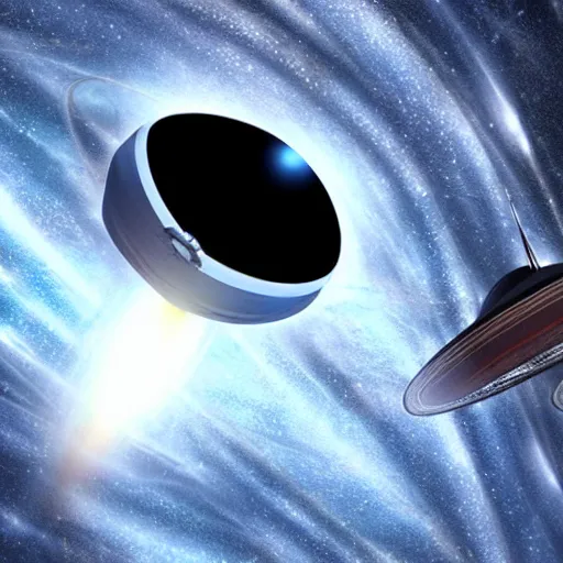 Image similar to spaceship ufo enters a blackhole, sci-fi art