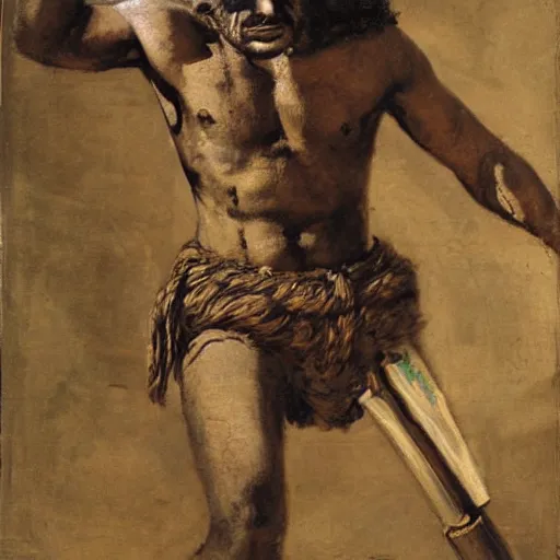 Image similar to a scrappy bronze age thief man, ancient mesopotamia, hiding, opportunistic expression, sword and sandal character portrait by theodore ralli and nasreddine dinet and anders zorn and nikolay makovsky and edwin longsden long