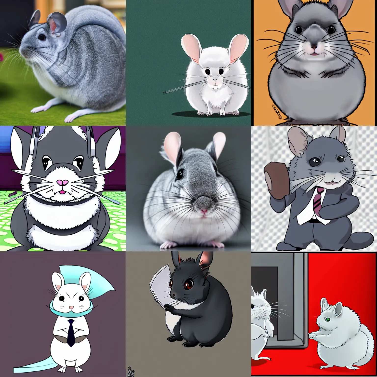 Prompt: a Chinchilla wearing a business suit, anime style