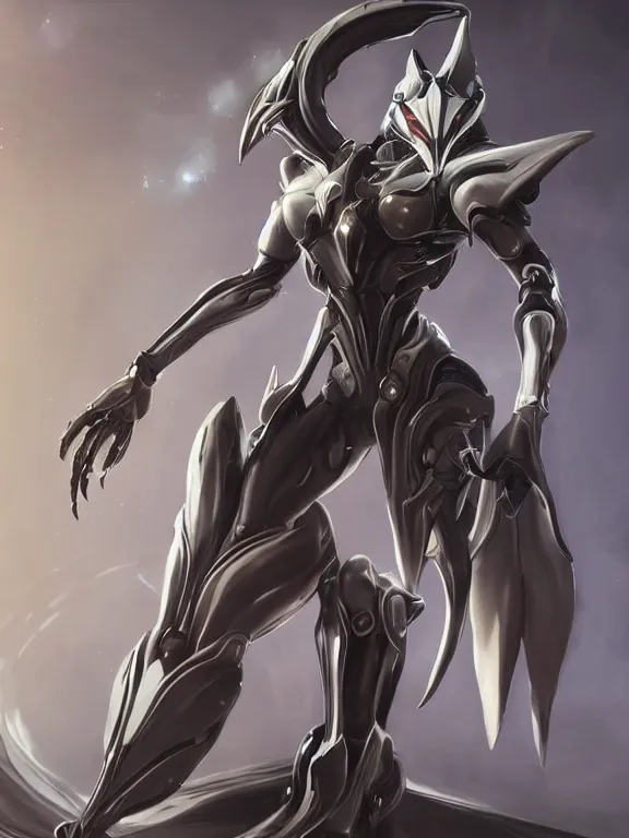 Image similar to exquisite cinematic front shot, low shot, of a beautiful saryn warframe, that's a giant beautiful stunning anthropomorphic robot female dragon with metal cat ears, posing elegantly, robot dragon paws for feet, streamlined white armor, long elegant tail, two arms, two legs, long tail, detailed warframe fanart, destiny fanart, high quality digital art, giantess art, dragon art, furry art, realistic digital art, warframe art, Destiny art, furaffinity, DeviantArt, artstation, 8k HD, octane render