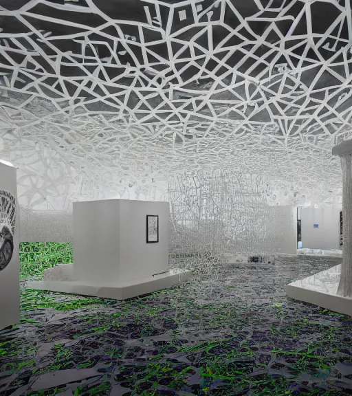 Prompt: x - ray bioremediation architecture installation, art exhibition, biennale, museum, vr, virtual