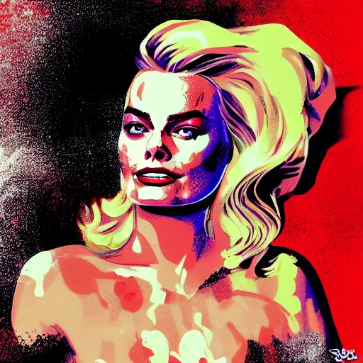 Image similar to margot robbie in a smokie room, digital art, in the style of Butcher Billy, artstation