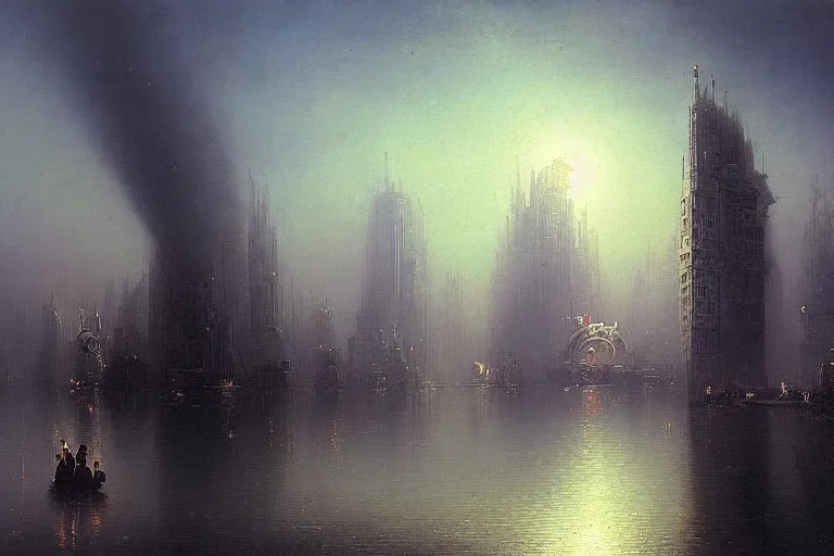 Prompt: futuristic city by ivan aivazovsky
