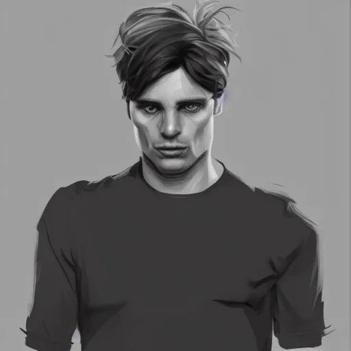 Prompt: A man who looks like a mixture between Cillian Murphy and Sebastian Stan, wearing black tshirt, scifi, highly detailed portrait, digital painting, artstation, concept art, smooth, sharp foccus ilustration, Artstation HQ