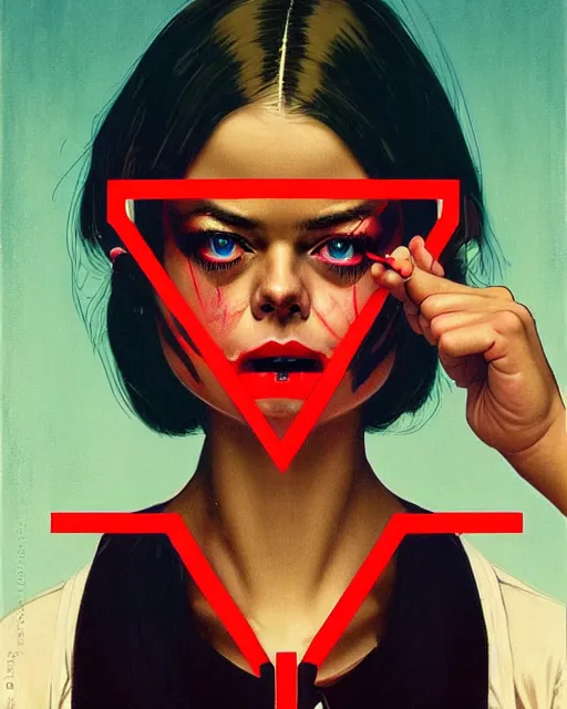 Prompt: in the style of Norman Rockwell and Ilya Kuvshinov, Samara Weaving, symmetrical face symmetrical eyes, full body, in an alleyway during The Purge, people fighting, night time dark with neon colors, fires