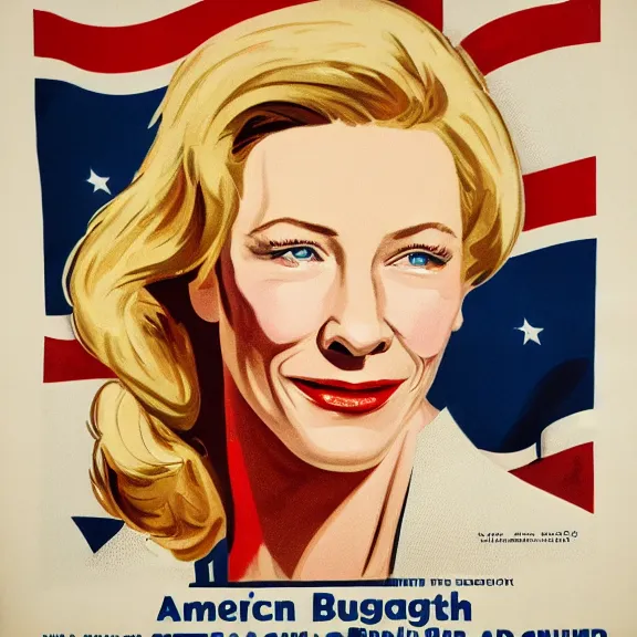 Prompt: american propaganda poster with cate blanchett , Ultra Detailed,