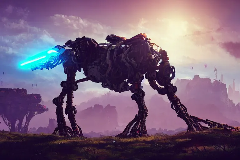 Image similar to tallneck machine mecanical creature robot of horizon forbidden west horizon zero dawn bioluminiscence global illumination ray tracing hdr fanart arstation by ian pesty and alena aenami artworks in 4 k