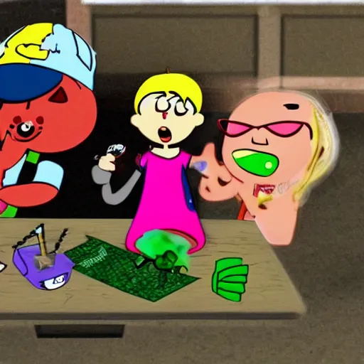 Image similar to billy and mandy rolling a cannabis joint with grim