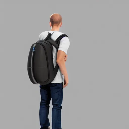 Image similar to man wearing a refridgerator back pack, product rendering, realistic,