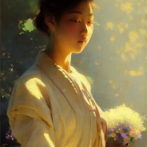 Image similar to detailed portrait of japanese girl, spring light, painting by gaston bussiere, craig mullins, j. c. leyendecker