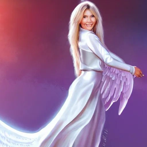 Image similar to Olivia Newton John as an angel, artstation.