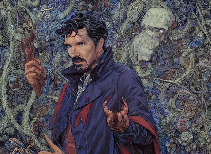 Prompt: a highly detailed overgrown portrait of stephen strange, james gurney, james jean