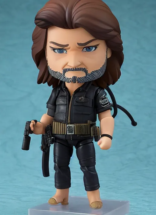 Image similar to kurt russell, a nendoroid of kurt russell is snake plisskin figurine, eyepatch, escape from new york, realistic face, detailed product photo