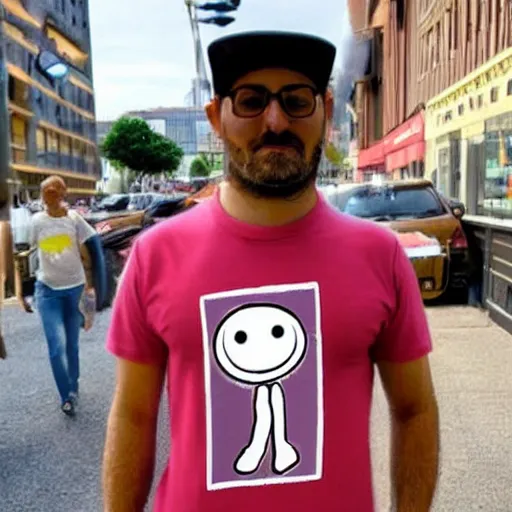 Image similar to a man wearing a t shirt with a picture of clippy that says'bet long on short timelines'
