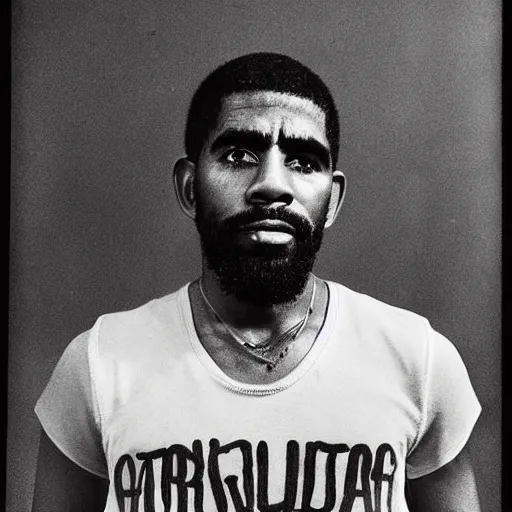Image similar to portrait of kyrie irving, kyrie irving as che guevara, heroico, black and white, photograph by alberto korda, inspiring, dignifying, national archives