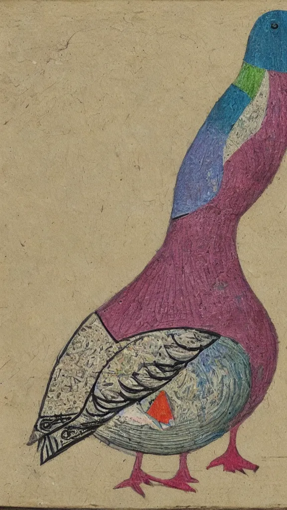 Image similar to outsider art painting of a pigeon, 1 8 5 5