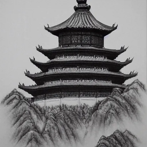 Prompt: taiyuan twin pagodas, chinese ink painting, monochrome,