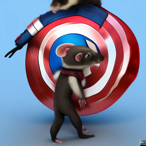 Image similar to A ferret is cuddling Captain America's shield, hyperdetailed, artstation, cgsociety, 8k