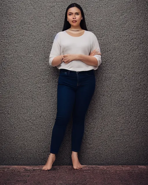 Image similar to Fully-clothed full-body portrait of Olivia Rodrigo, Canon EOS R5, 50mm, F1.4, studio lighting, professional, 8K