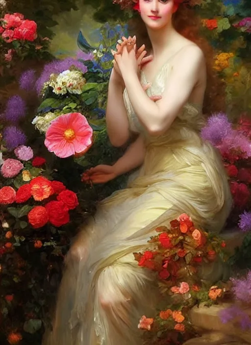 Prompt: charming beautiful woman wearing clothes from rafflesia flower and amorphophallus titanum flower by vladimir volegov and alexander averin and pierre auguste cot and delphin enjolras