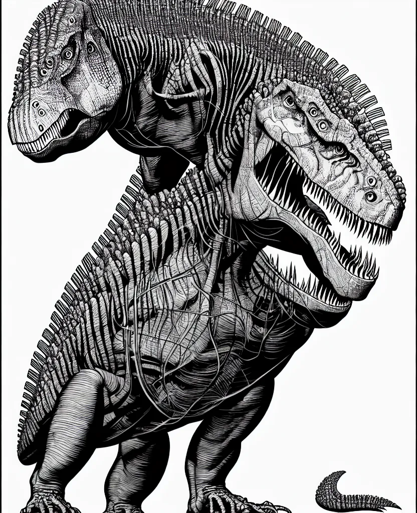 Image similar to tyrannosaurus rex, symmetrical, accurate, simple clean lines, black and white, coloring book, comic book, graphic art, line art, vector art, by martina matteucci, pavel shvedov, peter lundqvist, diane ramic, christina kritkou, artstation