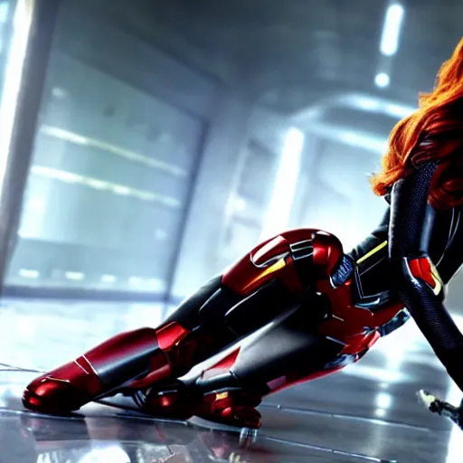 Prompt: A still of Megan Fox as Black Widow in Iron Man 2 (2010)