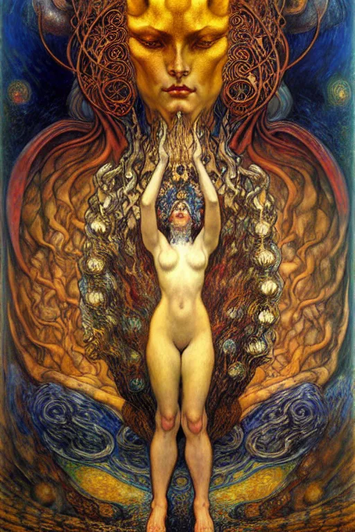 Image similar to Divine Chaos Engine by Karol Bak, Jean Delville, William Blake, Gustav Klimt, and Vincent Van Gogh, symbolist, visionary