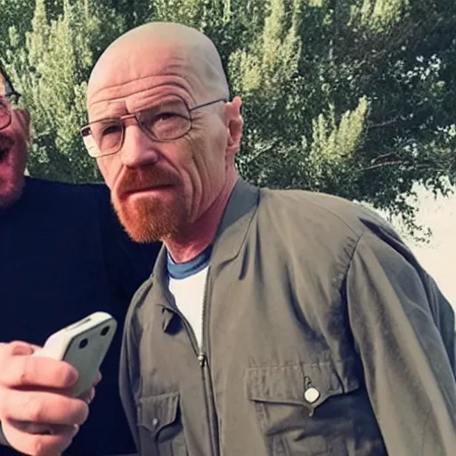 Image similar to Walter White taking a selfie with a Mexican guy