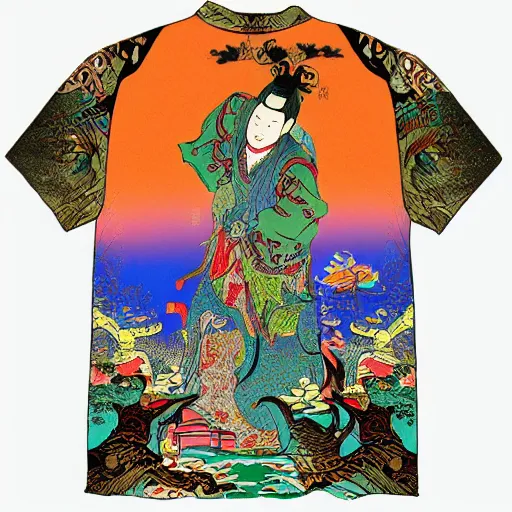 Prompt: chinese folklore and legends themed shirt