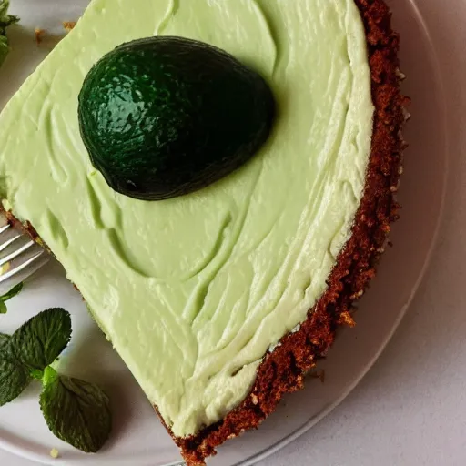 Prompt: close view of a delicious sweet and perfect avocado cheesecake piece, award winning, 4 k, beautiful