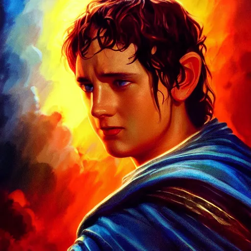 Image similar to Bright, colorful, realistic lord of the rings single individual dramatic backlighting, golden hour, kodachrome, high contrast, highly detailed, sharp focus, digital painting, concept art, illustration, trending on artstation, comic book by Alex Ross cover art