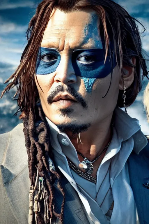 Image similar to johnny depp as the mask, 8 k, hdr, great light, by greg rutkowski and annie leibowitz