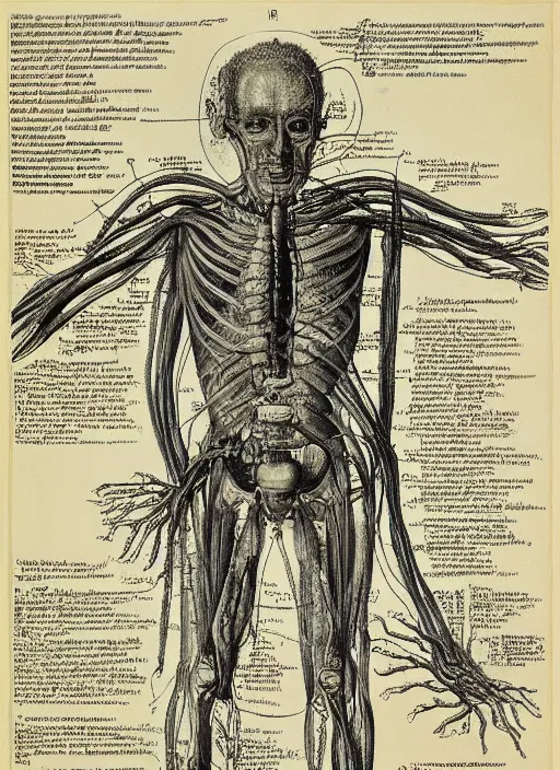 Prompt: “ a print of a medical textbook diagram of a mutated humanoid by max klinger, extremely detailed ”