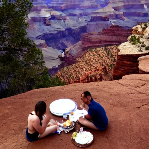 Image similar to im sitting at the bottom of the grand canyon having a picnic, photograph, 8 k, award winning