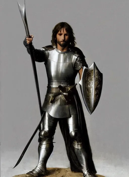 Prompt: aragorn with medieval armour, bouguereau