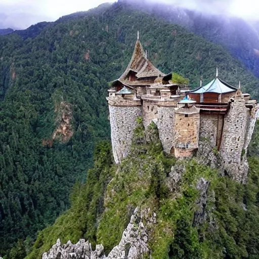 Image similar to a kingdom built into the side of a huge mountain range