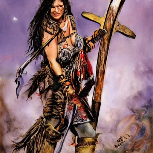 Image similar to Shamanic Priestess Carrying Axe, by Simon Bisley