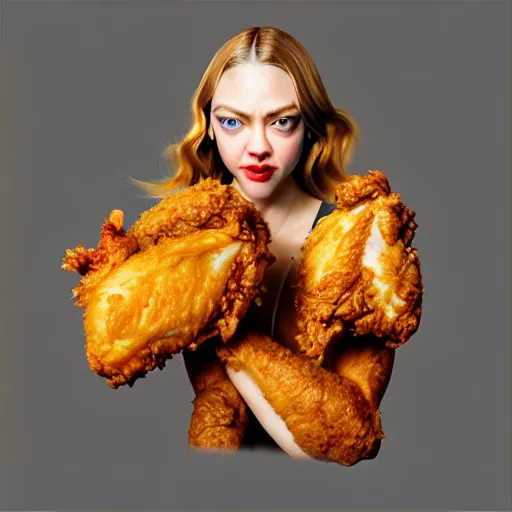 Image similar to epic professional digital award winning food photo of fried chicken shaped like amanda seyfried., artstation, cgsociety, epic, stunning, gorgeous, much wow, much detail