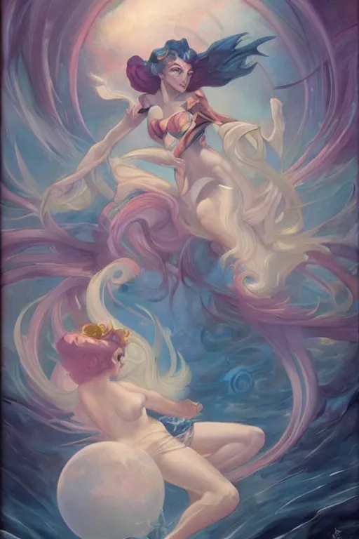 Image similar to Sailor Moon by Peter Mohrbacher in the style of Gaston Bussière, Art Nouveau