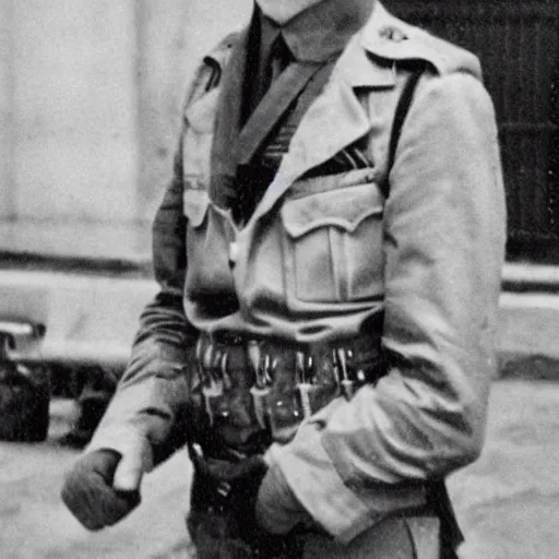 Prompt: Rick Astley as a soldier during WW2, grainy monocolour photo