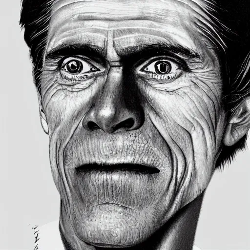 Prompt: Long face Willem Dafoe stretched, high quality portrait photorealistic 30mm