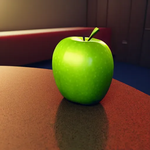 Prompt: a green apple on a red cube, photoreal, detailed, unreal engine 5, 8 k