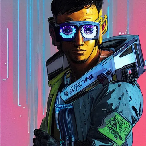 Prompt: ivan. Apex legends cyberpunk hacker. Concept art by James Gurney and Mœbius.